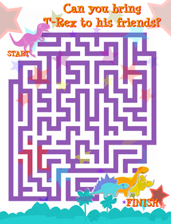 FREE printable cute cartoon dinosaur in a maze puzzle page